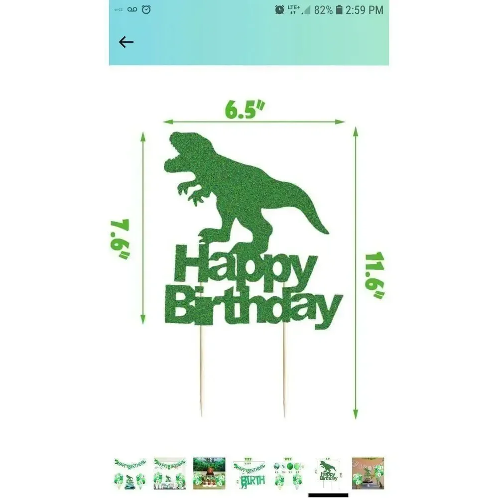 Trex party banner and cake toppers